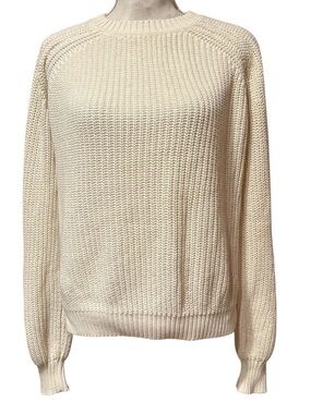 Faherty Women's Ivory Cream Knit Cotton Bamboo Sweater Sleeve Size Small